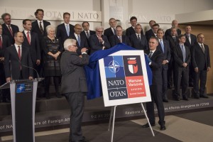 Meetings of the Foreign Ministers at NATO Headquarters in Brussels - Family Portrait and unveiling of the Warsaw Summit Logo